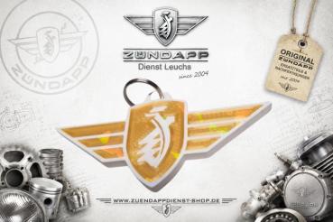 Preview: Zündapp Schlüsselanhänger – Hochglanz mit Hologrammeffekt - Gold / Weiß
